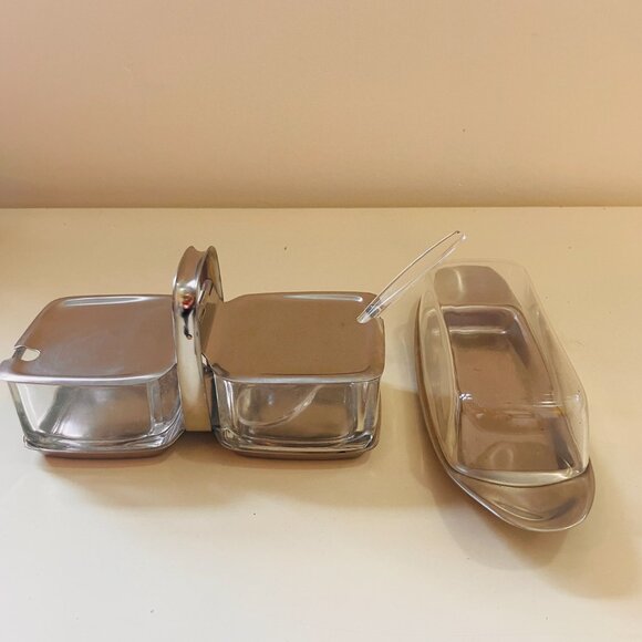 German WMF Cromargan Stainless Steel Double Jam/Condiment Set, Butter Dish -1970 - Picture 3 of 10